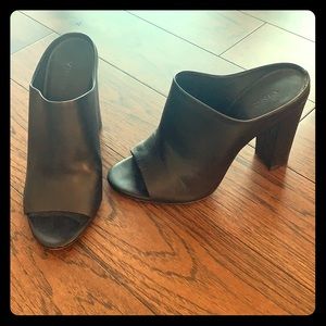 Vince black leather mule heels